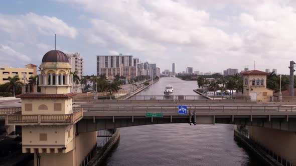 Boats Waiting For Drawbridge To Open Hollywood Fl Usa