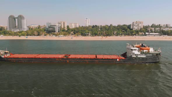 Barge Aerial View, The Barge Moves Along the Canal