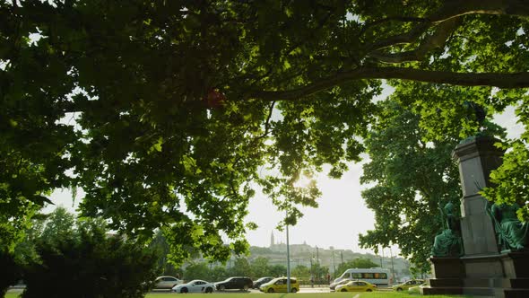 Driving by a park in Budapest