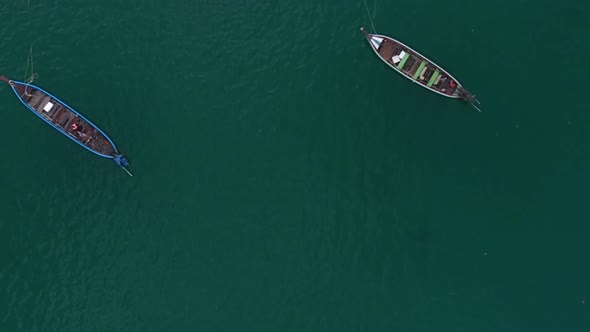 Aerial view of long tail boats in Thailand