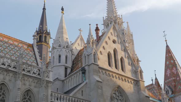 Matthias Church tower on Buda side of Budapest 4K 2160p UltraHD footage  - Matyas-templom in Budapes