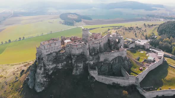 Aerial View on Spissky Hrad. Slovakia. The Ruins of Stone Castle on the Hill