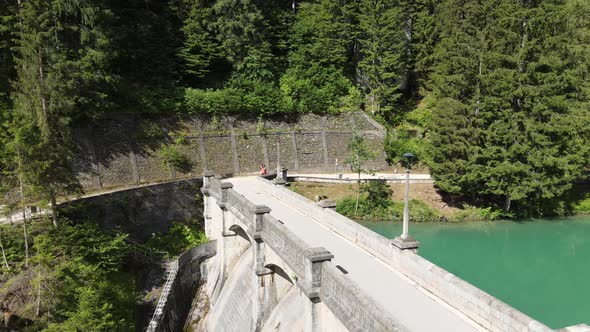 Auronzo Lake Ad Dam in Summertime Alpin Landscape in Slow Motion