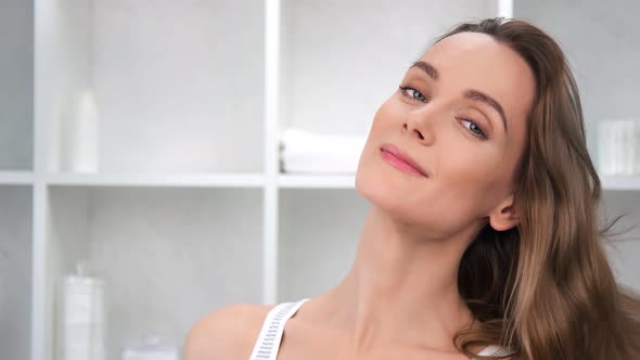 Face of Charming Morning Person Relaxing Laughing Playing Hair