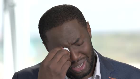 Close Up Afro-american Businessman Is Crying