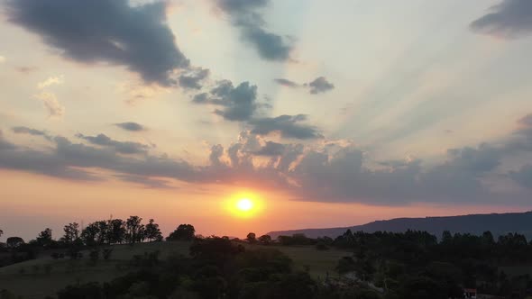 Sunset at farming landscape at countryside rural scenery.