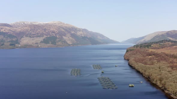 Aquaculture Fish Farm in a Lake Surrounded by Beautiful Landscape