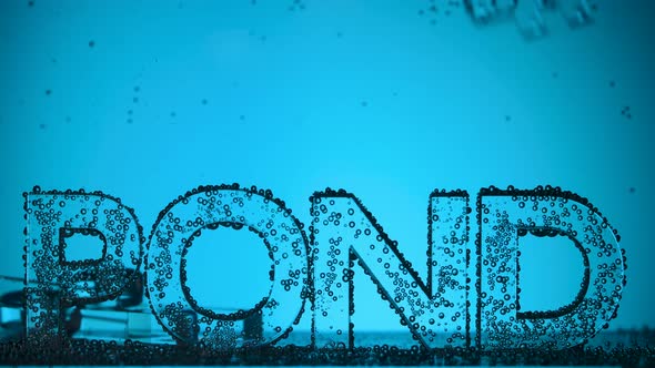 Word Pond Underwater in Oxygen Bubbles on Blue Background