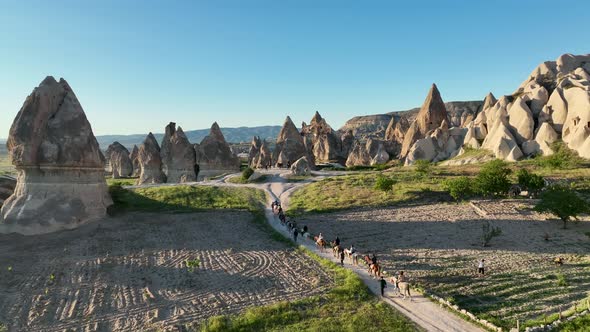 Horseback riding in Cappadocia aerial view 4 K