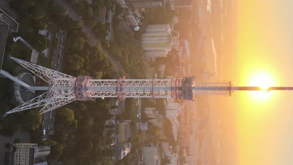 Vertical Video  TV Tower in the Morning at Dawn in Kyiv Ukraine