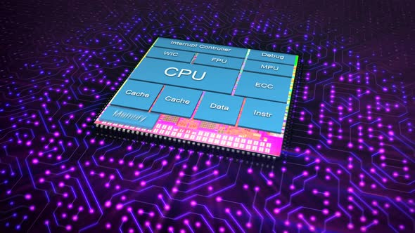 ARM Architecture Processor on the Circuit Board with Process of His Building 4k alt