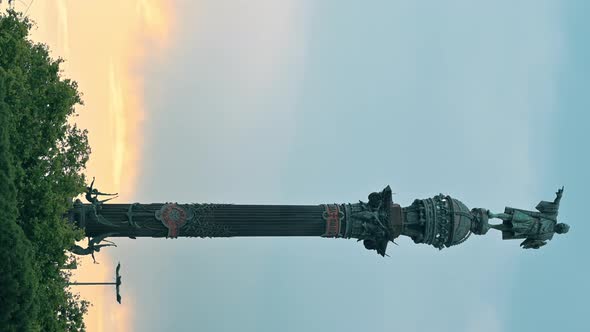 Columbus Monument in Barcelona, Spain. Cloudy sky on the background