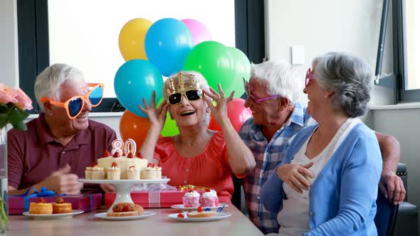 Senior citizens celebrating birthday party