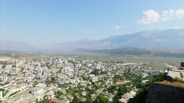 City with mountains in the background