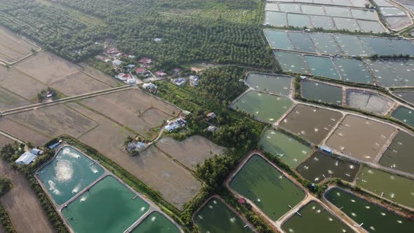 Aerial view aquaculture fish, shrimp farm