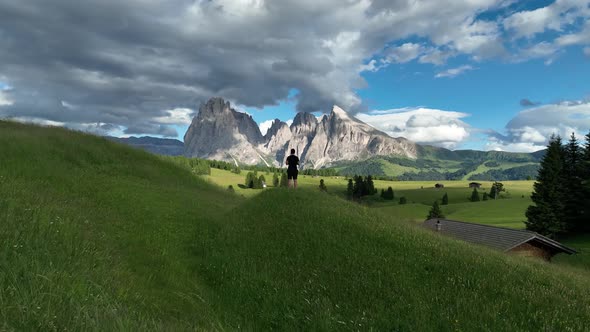 Evening on the Seiser Alm in the Dolomites mountains