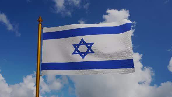 National flag of Israel waving with flagpole and blue sky timelapse