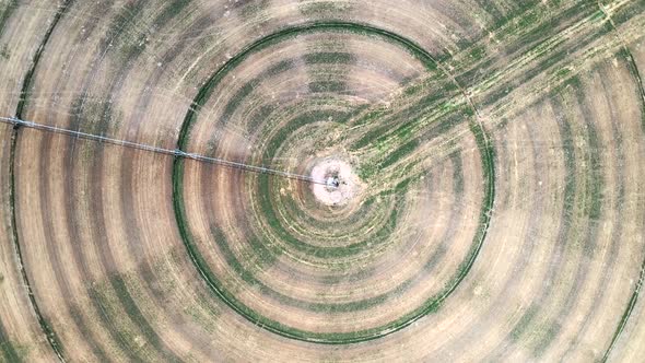 Circle Plot Irrigation In Green River, Utah, USA - aerial orbit