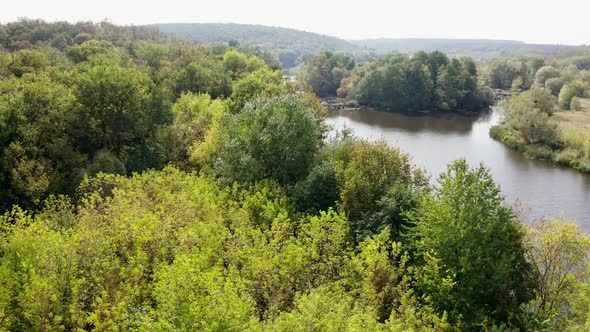 Summer nature. Amazing scenery background. River in the forest. 