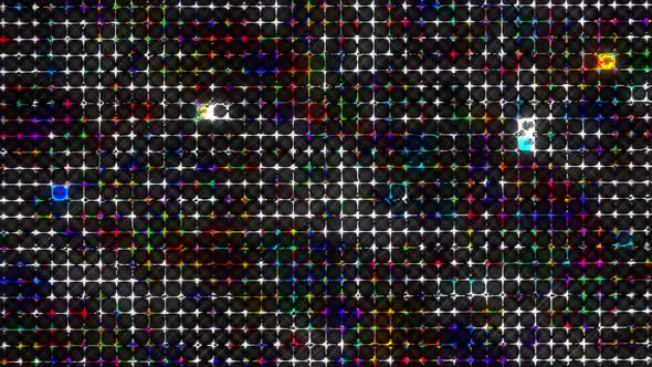 3D shining bright dots set wave motion, colorful, on black background