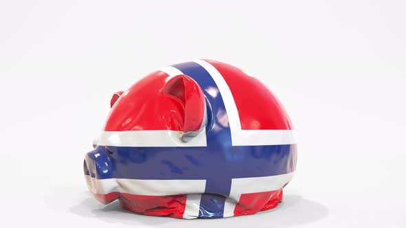 Deflating Piggy Bank with Printed Flag of Norway