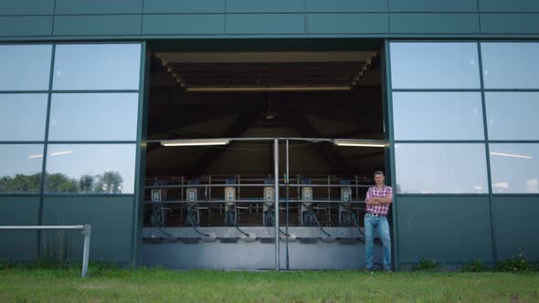 Farmer Resting Dairy Manufacture Parlor