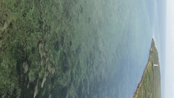 Vertical Video of Low Tide in the Ocean Near the Coast of Zanzibar Tanzania Aerial View