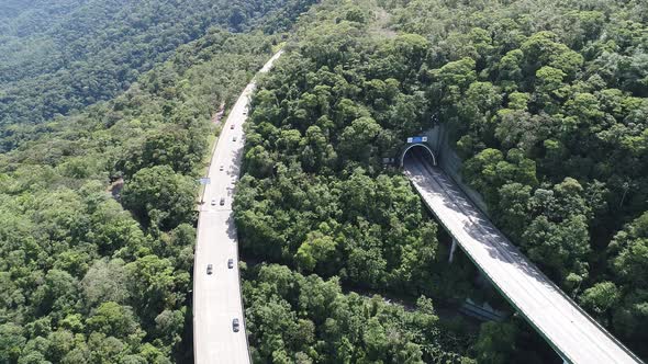 Sea Mountain landscape of national  highway road in Brazil.