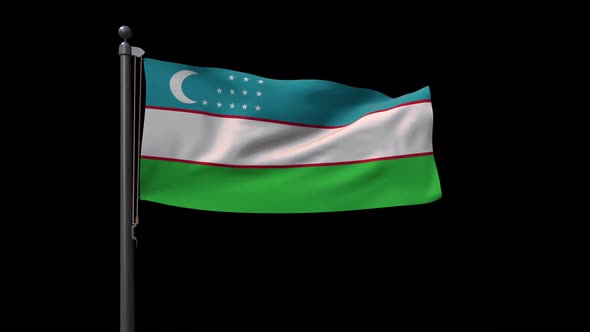 Uzbekistan Flag On Flagpole With Alpha Channel