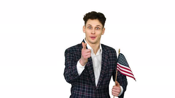 Agitator with American Flag Calls To Vote on White Background