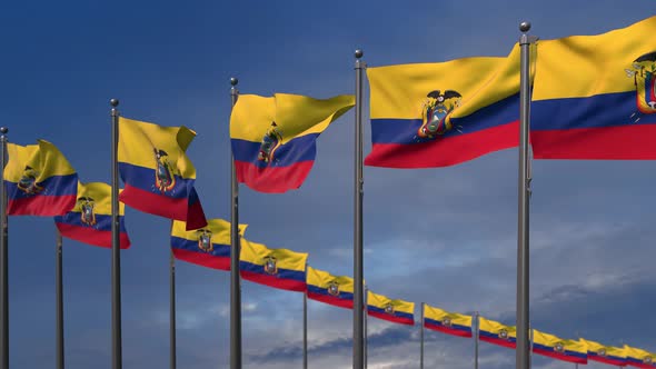 The Ecuador  Flags Waving In The Wind  - 4K