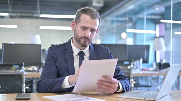 Handsome Businessman Reading and Making Documents