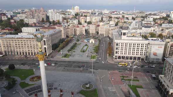 The Symbol of Kyiv, Ukraine, Independence Square Aerial View, Slow Motion