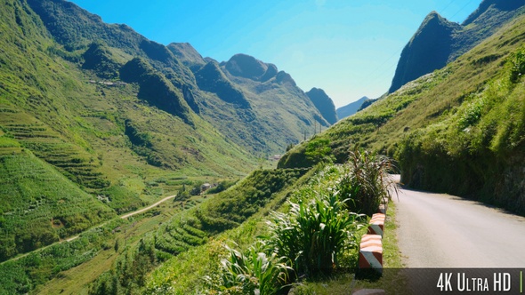 4K Mountainous Landscape along the Remote Road on the Ha Giang Loop in Vietnam