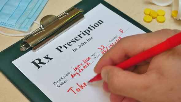 Healthcare Professional Doctor Writing Prescription for Tablet Pills