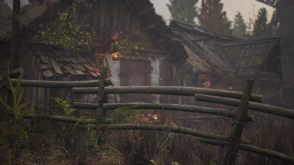 Ancient Wooden Village in Country Side