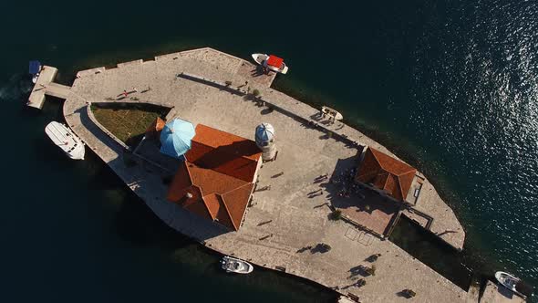 Drone View of the Rooftops of the Church of Our Lady of the Rocks