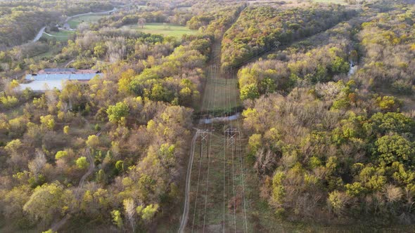 Power Lines in Midwest, US Countryside Landscape, Aerial