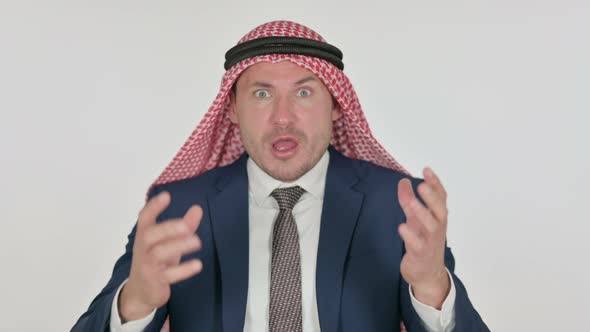 Arab Businessman Feeling Angry, Fighting, White Background