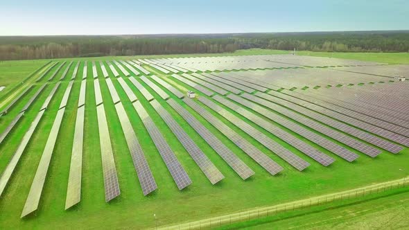 Ecology of Solar Power Plant Panels in the Fields Green Energy on a Sunny Day