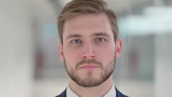 Close Up of Face of Young Businessman Looking at the Camera
