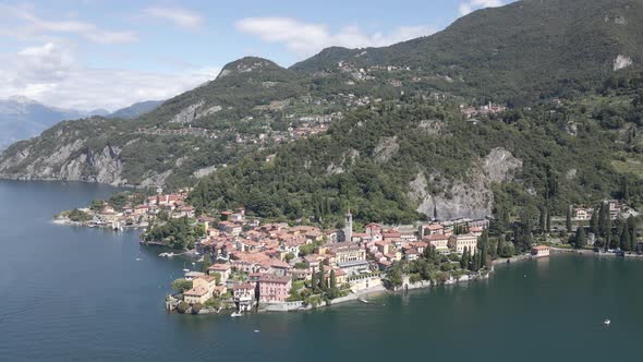 Top View of Varenna By Lake Como in Italy Aerial View of the Old Town with the Church of San Giorgio