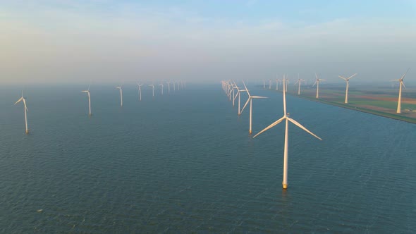 Huge Windmill Turbines Offshore Windmill Farm in the Ocean Westermeerwind Park Windmills Isolated at