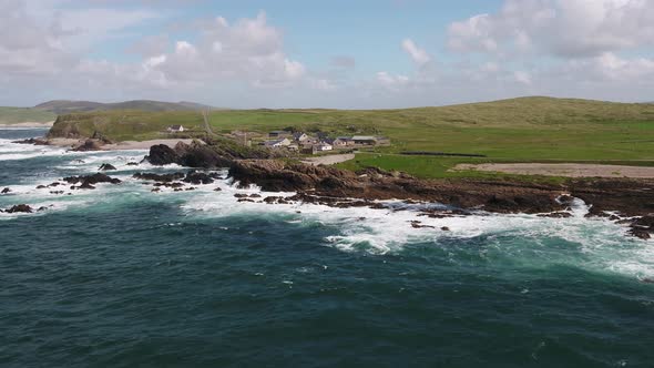 Aerial View of the Beautiful Coast Next To Carrickabraghy Castle - Isle of Doagh, Inishowen, County