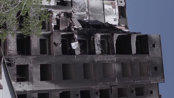 Vertical Video of a Multistorey Building Destroyed During the War in Ukraine