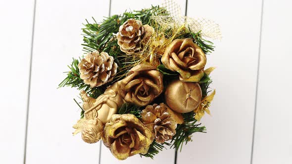 Christmas Wreath on White Wooden Background