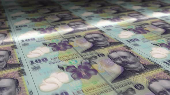 Romania Lei money sheet printing seamless loop
