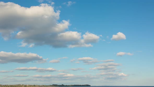 Beautiful Blue Sky With Clouds Over The River, Time Lapse