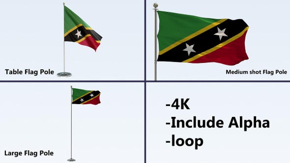 Saint Kitts And Nevis Flag Pole Pack 4k-Loop