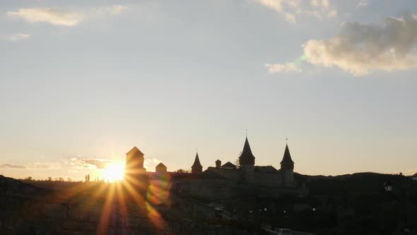 Evening view of Kamianets-Podilskyi Castle